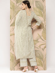 Women Green Embroidered Straight Kurta With Palazzo And Dupatta