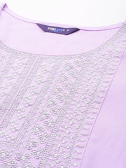 Women Lavender Embroidered Straight Kurta With Palazzo & Dupatta