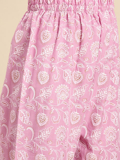 Women Pink Embroidered Anarkali Kurta With Trouser And Dupatta