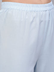 Women Blue Embroidered Flared Kurta With Trouser And Dupatta