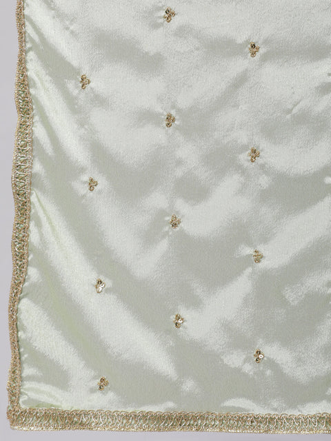 Women Green Embroidered Flared Kurta With Trouser And Dupatta