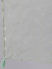 Women Green Embroidered Straight Kurta With Palazzo And Dupatta