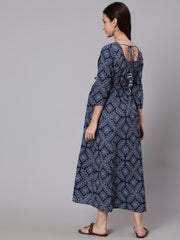 Women Navy Blue Ethnic Printed Maternity Dress