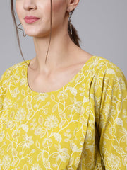 Women Green Ethnic Printrted Maternity Dress With Three quarter Sleeves