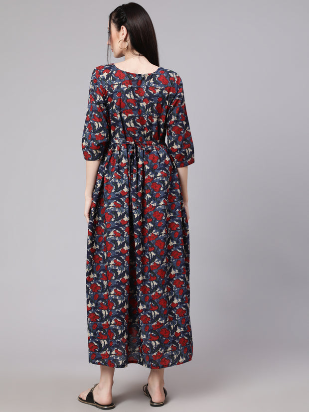 Women Multi Ethnic Printed Flared Maternity Dress