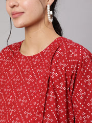 Women Maroon Printed Flared Maternity Dress