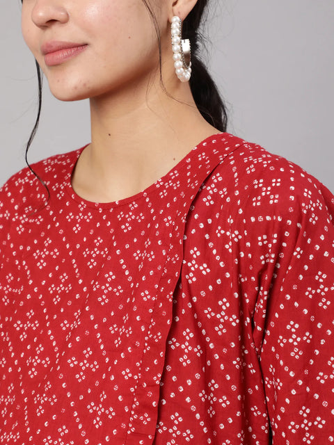 Women Maroon Printed Flared Maternity Dress