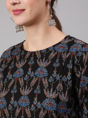 Women Black Floral Printed Flared Maternity Dress