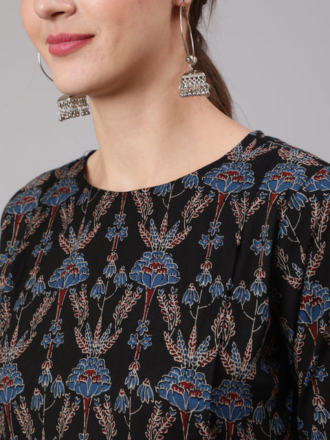 Women Black Floral Printed Flared Maternity Dress