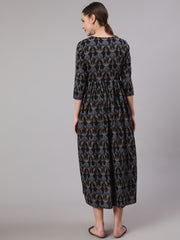 Women Black Floral Printed Flared Maternity Dress