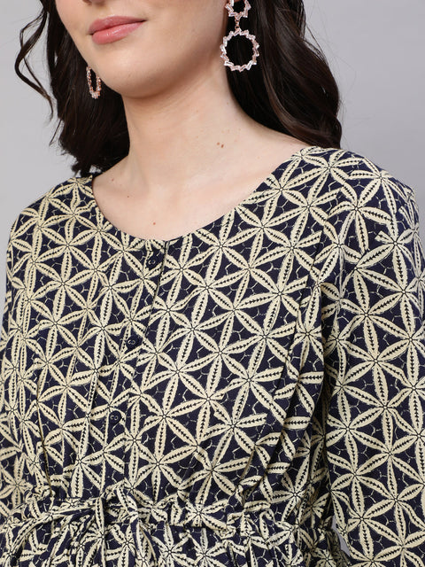 Women Beige Printed Flared Maternity Dress