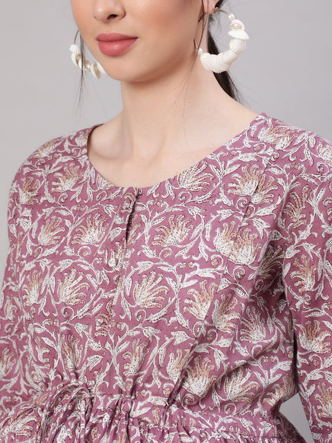 Women Levender Printed Flared Maternity Dress