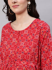 Women Red Printed Flared Maternity Dress