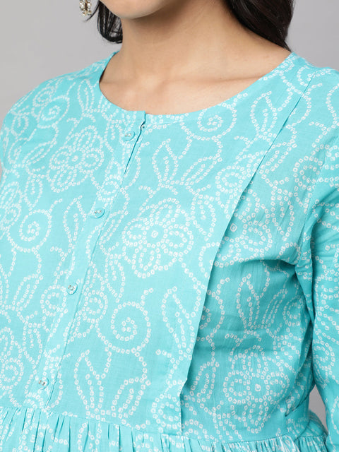 Women Sky Blue Printed Flared Maternity Dress