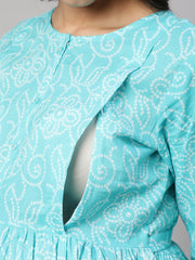 Women Sky Blue Printed Flared Maternity Dress