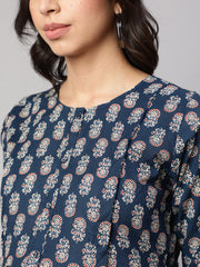 Women Blue Printed Flared Maternity Dress