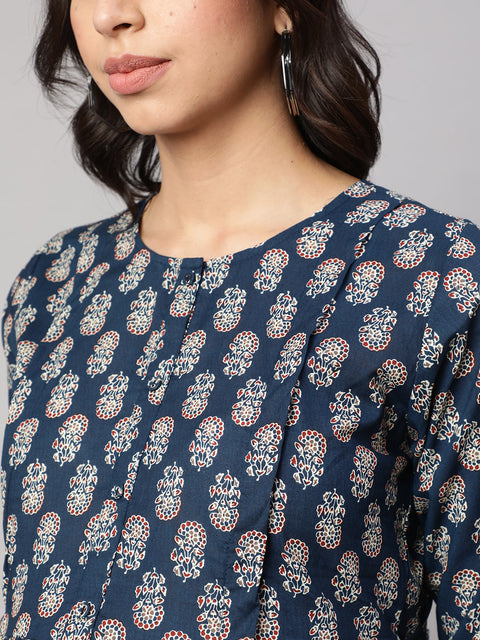 Women Blue Printed Flared Maternity Dress