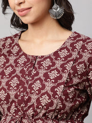 Women Burgundy Printed Maternity Dress