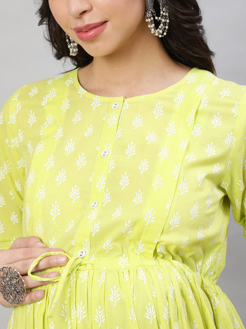 Women Yellow Printed Flared Maternity Dress