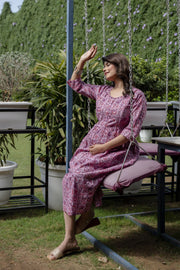 Women Levender Printed Flared Maternity Dress