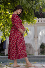 Women Burgundy Printed Maternity Dress