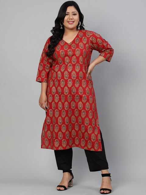 Women Red Ethnic Motifs Printed Regular Straight Kurta