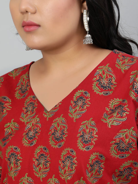Women Red Ethnic Motifs Printed Regular Straight Kurta