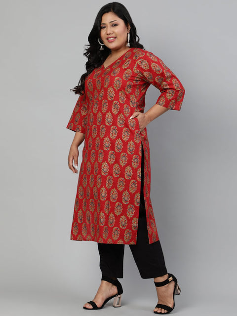 Women Red Ethnic Motifs Printed Regular Straight Kurta