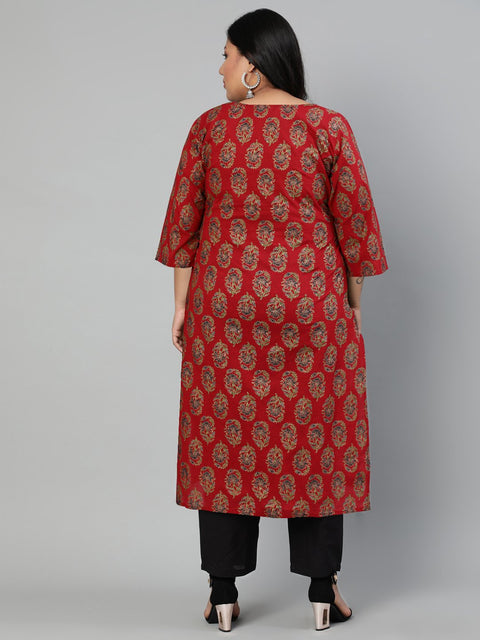 Women Red Ethnic Motifs Printed Regular Straight Kurta