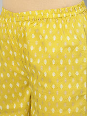 Women Lime Green & Gold Floral Printed Straight kurta with Plazo & Dupatta