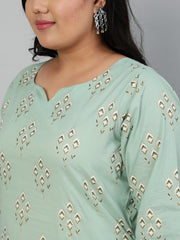 Women Sage Green & Gold  Printed Straight kurta with Plazo & Dupatta