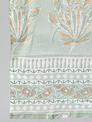 Women Sage Green & Gold  Printed Straight kurta with Plazo & Dupatta