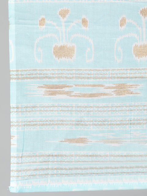Women Pastel Blue & Gold Printed Straight kurta with Plazo & Dupatta