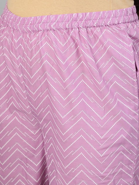 Women Lavender & Glitter Floral Printed Straight kurta with Plazo & Dupatta