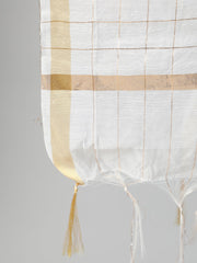 Women Off-White & Gold Floral Printed Straight kurta with Plazo & Checked Dupatta