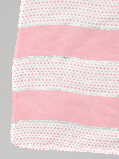 Women Peach & Glitter Floral Printed Straight kurta with Plazo & Checked Dupatta