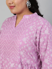 Women Lavender Floral Printed Kurta With Plazo & Dupatta