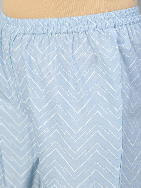 Women Powder Blue Printed Kurta With Plazo & Dupatta