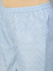 Women Powder Blue Printed Kurta With Plazo & Dupatta