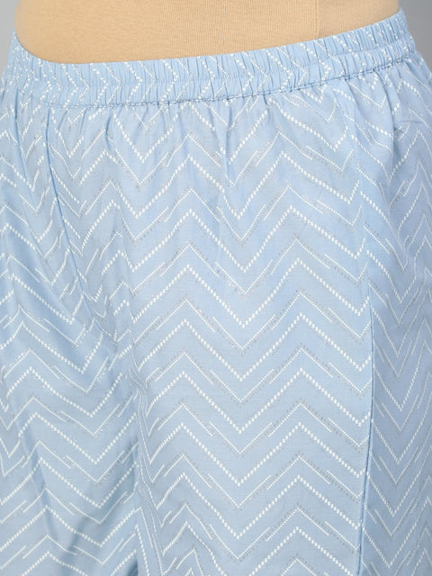 Women Powder Blue Printed Kurta With Plazo & Dupatta