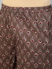 Women Maroon & Taupe Floral Printed Kurta With Plazo & Dupatta