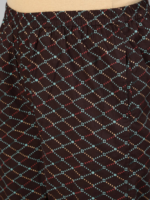 Women Sage Green & Brown Printed Straight Kurta With Plazao & Dupatta