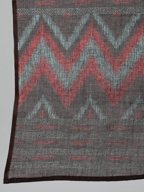 Women Sage Green & Brown Printed Straight Kurta With Plazao & Dupatta