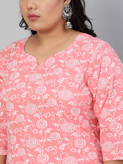 Women Pink Printed Straight Kurta With Plazo & Dupatta
