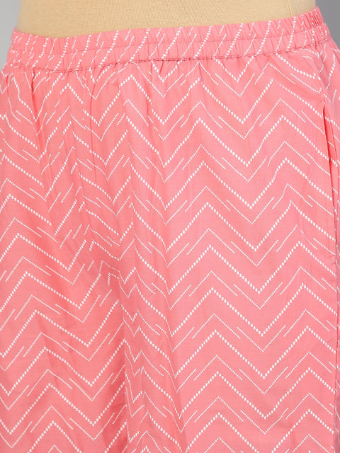 Women Pink Printed Straight Kurta With Plazo & Dupatta