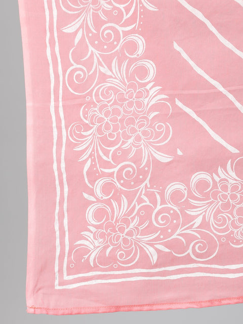 Women Pink Printed Straight Kurta With Plazo & Dupatta