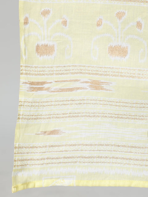 Women Light Yellow & Gold Floral Printed Straight Kurta With Plazo & Dupatta