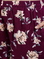 Plus Size Women Burgundy Floral Printed Night Suit With Half Sleeves