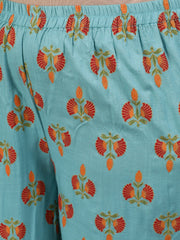 Plus Size Women Blue Printed Night Suit With Half Sleeves