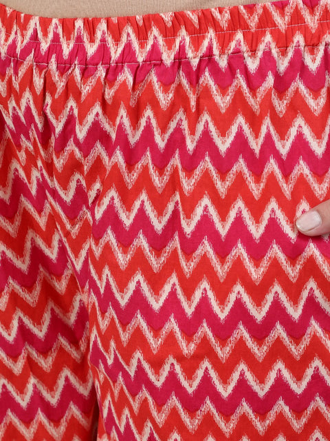 Plus Size Women Pink Printed Night Suit With Half Sleeves